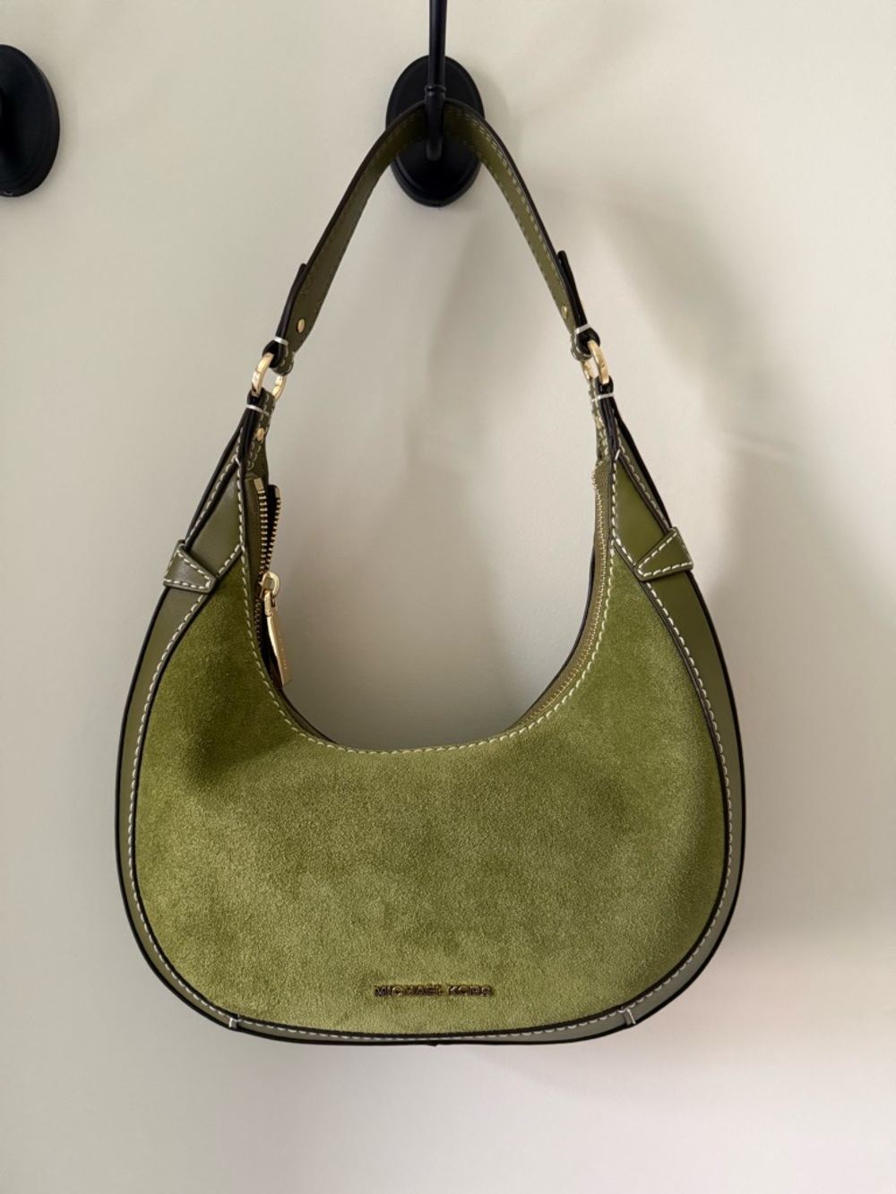 Michael Kors Olive Green Suede Shoulder Bag